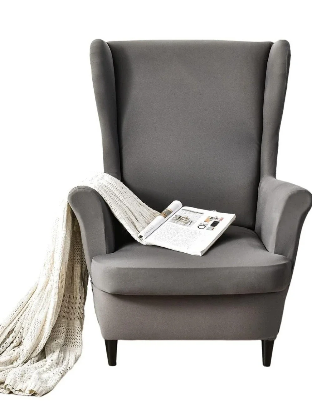 Gray Stretch Wing Chair Slipcovers [Set Of 2]